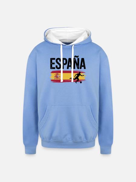 Spain Flag Soccer Splash - Unisex Contrast Hoodie - sky blue/white