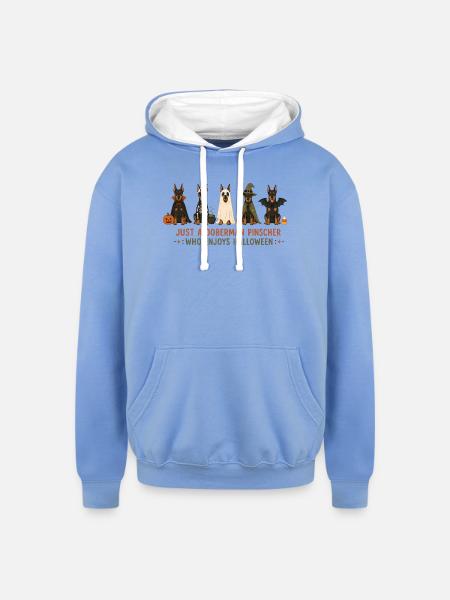 Doberman Halloween Crew - Unisex Contrast Hoodie - sky blue/white