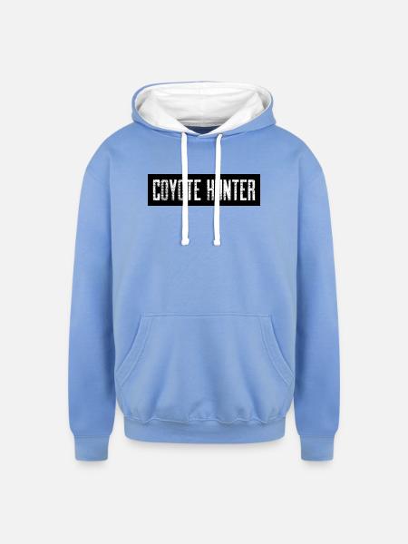 Coyote Hunter; Black with White - Unisex Contrast Hoodie - sky blue/white