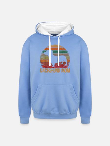 Dachshund Mom Retro Rainbow - Unisex Contrast Hoodie - sky blue/white