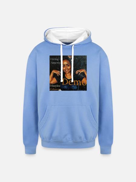 Living in America Portrait Tee - Unisex Contrast Hoodie - sky blue/white