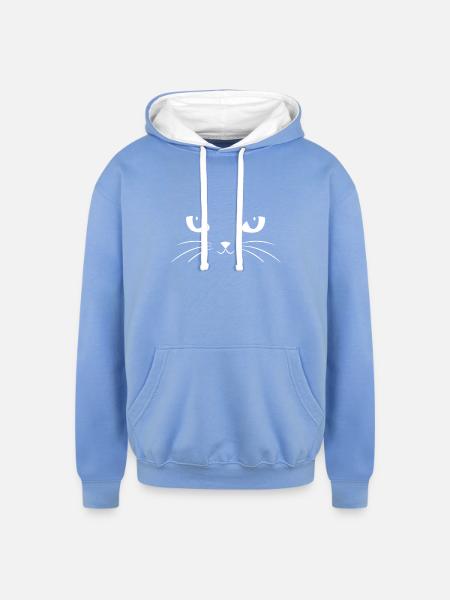 Cat Face - Unisex Contrast Hoodie - sky blue/white