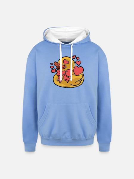 RUBBER DUCKY IN LOVE - Unisex Contrast Hoodie - sky blue/white