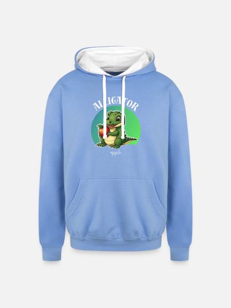 Alligator Apple Cute - Unisex Contrast Hoodie - sky blue/white