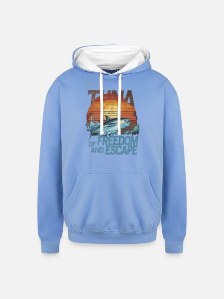 Ocean Depths and Tuna - Unisex Contrast Hoodie - sky blue/white