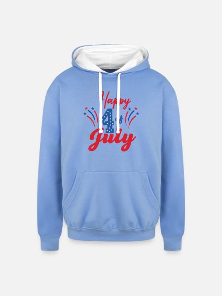 Happy 4th Of July - Unisex Contrast Hoodie - sky blue/white
