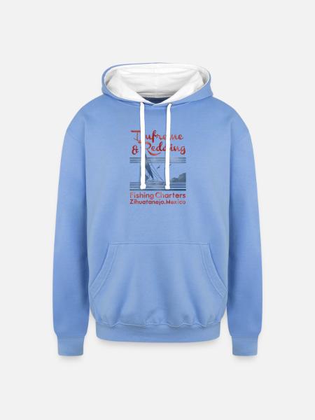 Dufresne and Redding Fishing Charters - Unisex Contrast Hoodie - sky blue/white