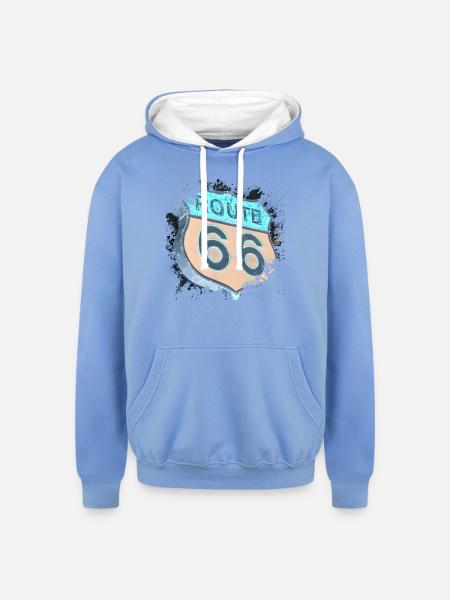 Route 66 - Unisex Contrast Hoodie - sky blue/white