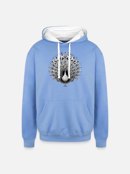 Peacock - Unisex Contrast Hoodie - sky blue/white
