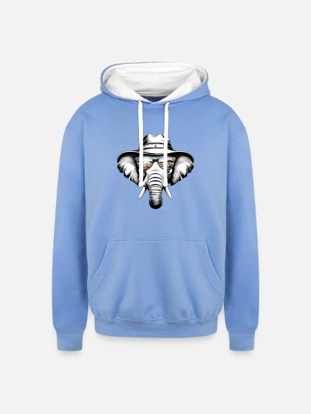 Elephant Bucket Hat - Unisex Contrast Hoodie - sky blue/white