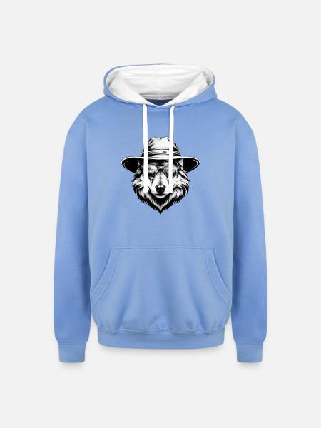 Wolf Bucket Hat - Unisex Contrast Hoodie - sky blue/white