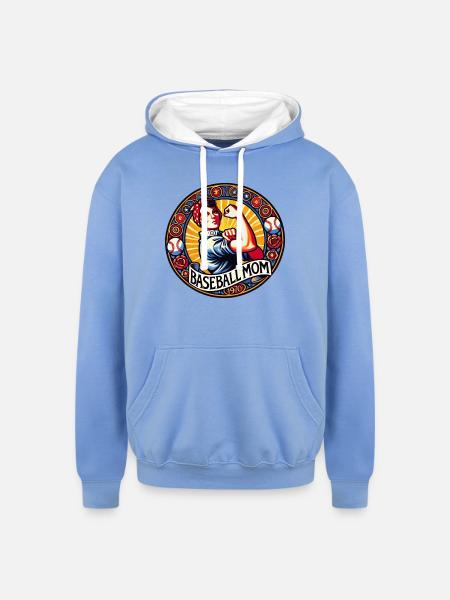 Baseball Mom 1970s Emblem - Unisex Contrast Hoodie - sky blue/white