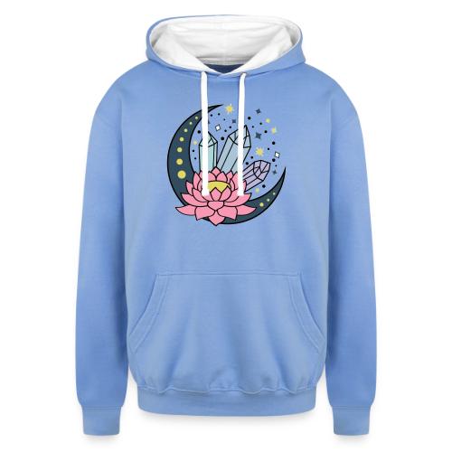 Half A Moon, Healing Crystals Lotus Flower - Unisex Contrast Hoodie
