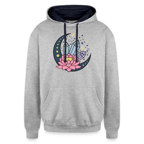 Half A Moon, Healing Crystals Lotus Flower - Unisex Contrast Hoodie