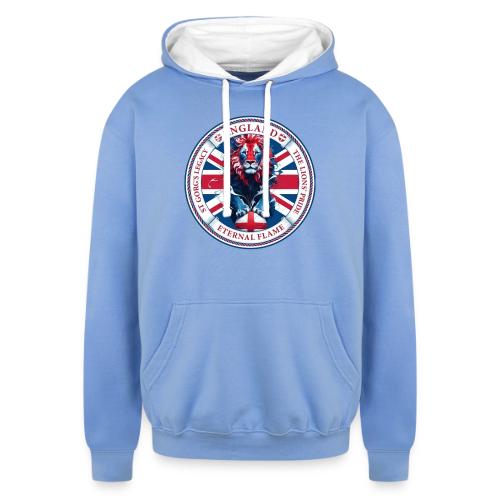 England Lion Emblem T Shirt, Flag Pride Gift - Unisex Contrast Hoodie