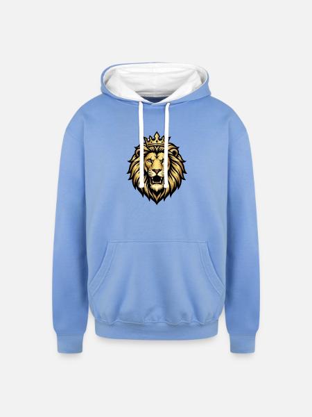 Gold Crowned Lion Emblem - Unisex Contrast Hoodie - sky blue/white