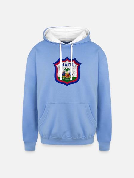 Haiti Crest Design - Unisex Contrast Hoodie - sky blue/white