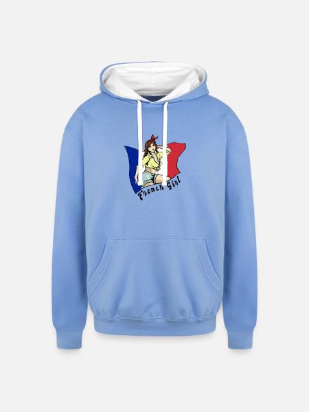 France girl flag design - Unisex Contrast Hoodie - sky blue/white