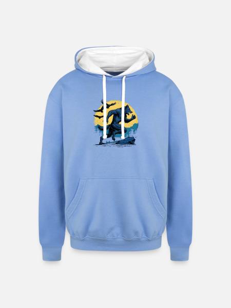 Running Werewolf with Crows - Unisex Contrast Hoodie - sky blue/white