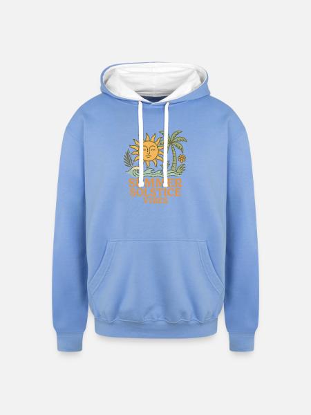 Summer Solstice Vibes Sun and Palm Design - Unisex Contrast Hoodie - sky blue/white