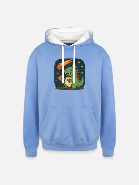 Dinosaur Space Adventure Design - Unisex Contrast Hoodie - sky blue/white