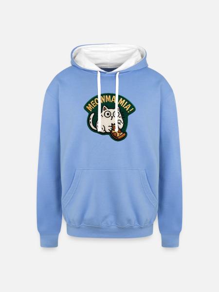 Meowma Mia Embroidered Patch - Unisex Contrast Hoodie - sky blue/white