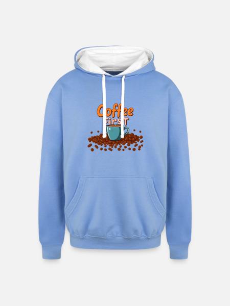Coffee First Cup Splash - Unisex Contrast Hoodie - sky blue/white