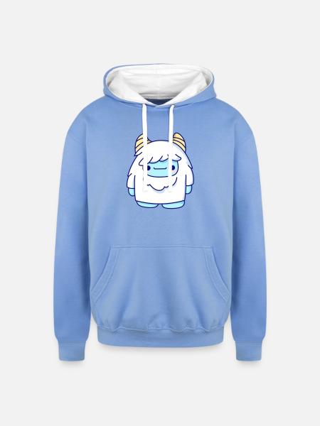 Cute Cryptid Yeti - Unisex Contrast Hoodie - sky blue/white