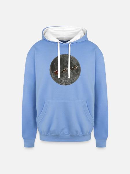 Lunar Santa Sleigh Ride - Unisex Contrast Hoodie - sky blue/white
