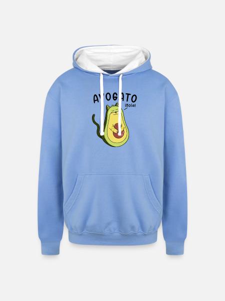 Cheerful Avocado Hugging Seed - Unisex Contrast Hoodie - sky blue/white