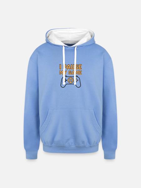 I Pause My Game - Unisex Contrast Hoodie - sky blue/white