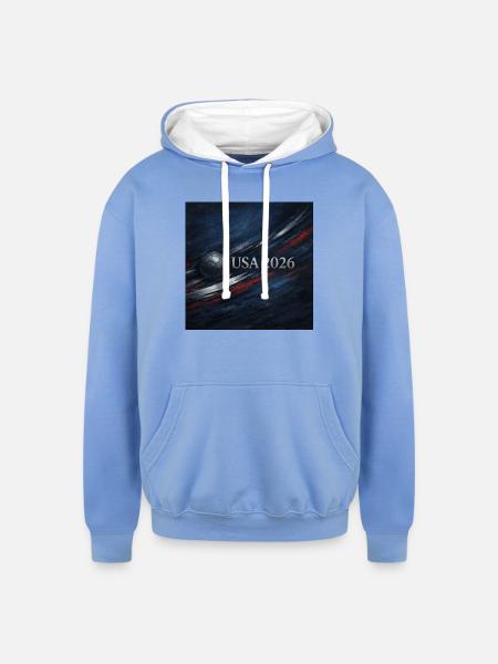 USA 2026 Soccer Emblem - Unisex Contrast Hoodie - sky blue/white