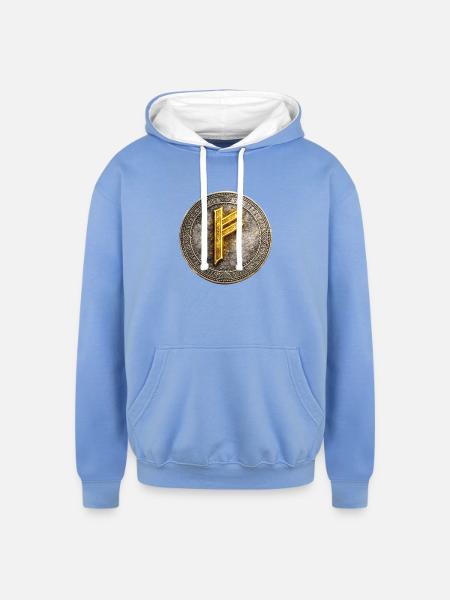 Rune Coin of Dawn - Unisex Contrast Hoodie - sky blue/white