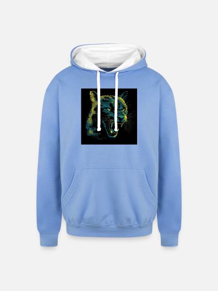 Neon Halftone Cat Roar - Unisex Contrast Hoodie - sky blue/white