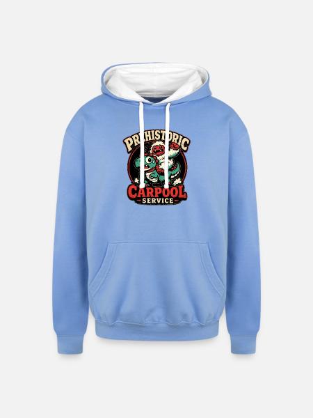 Prehistoric Carpool Service - Unisex Contrast Hoodie - sky blue/white