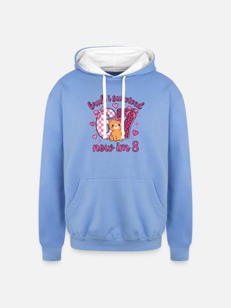 8th Birthday Kitty Survived 6 - Unisex Contrast Hoodie - sky blue/white