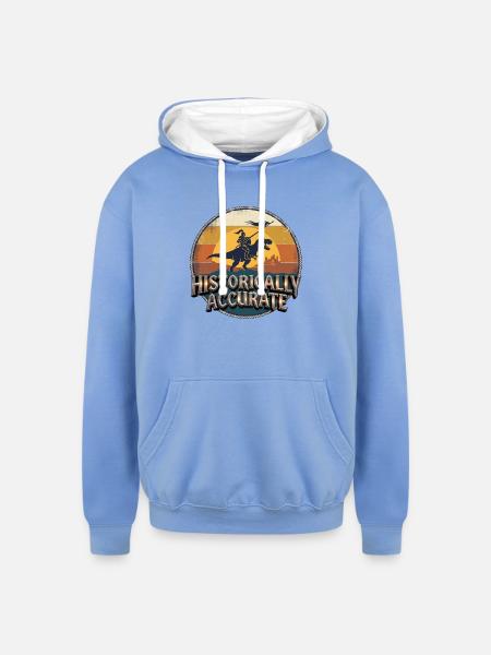 Knight on Dino at Sunset - Unisex Contrast Hoodie - sky blue/white