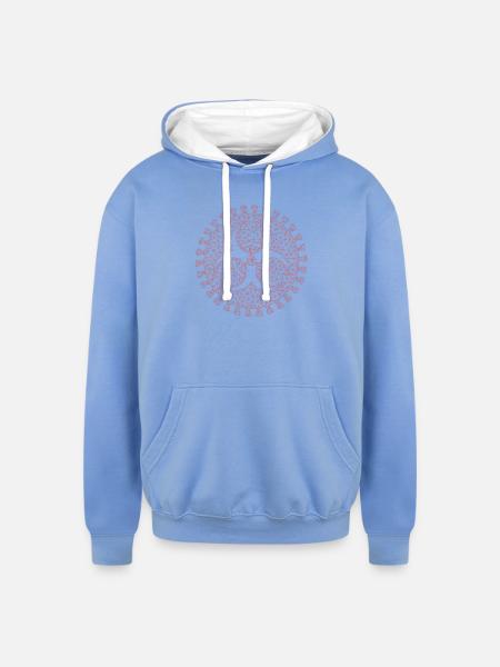 Geometric Virus Triad Emblem - Unisex Contrast Hoodie - sky blue/white