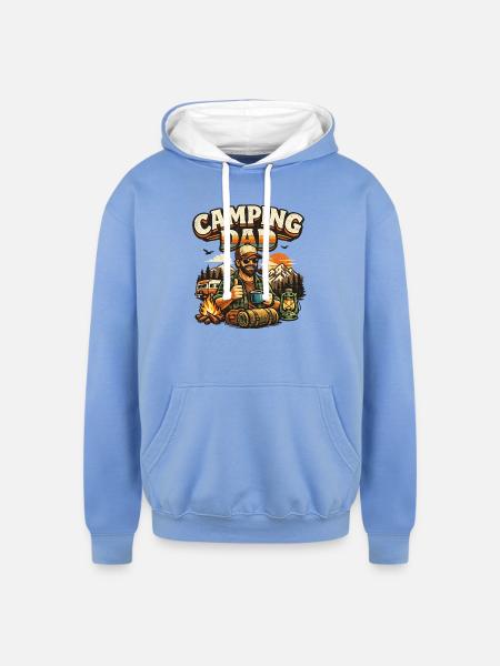 Camping Dad at Sunset Campfire - Unisex Contrast Hoodie - sky blue/white