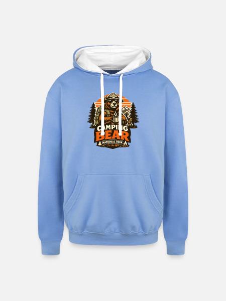 Vintage National Park Bear - Unisex Contrast Hoodie - sky blue/white