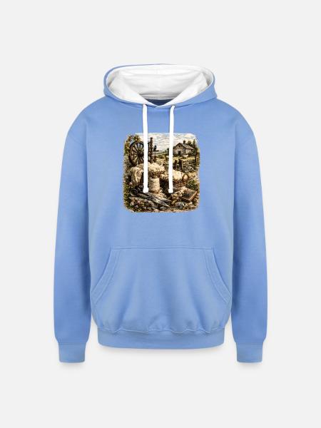 Rustic Wool Spinning Farm - Unisex Contrast Hoodie - sky blue/white