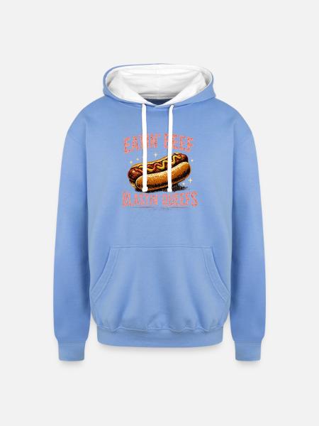 Hotdog_Eatin_Beef_Blastin_Queefs - Unisex Contrast Hoodie - sky blue/white