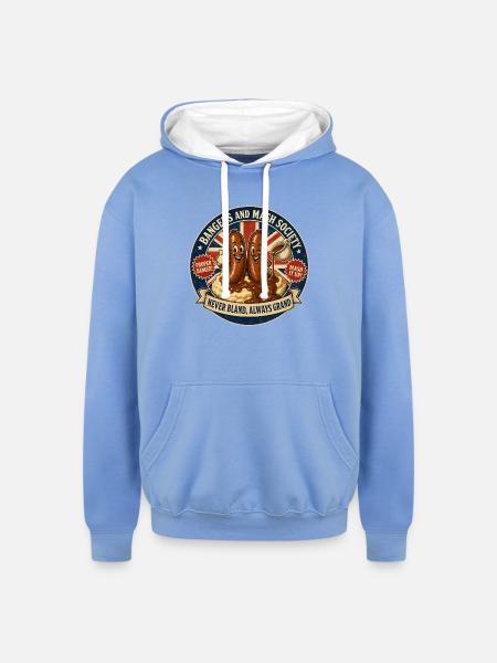 Bangers and Mash Society - Unisex Contrast Hoodie - sky blue/white