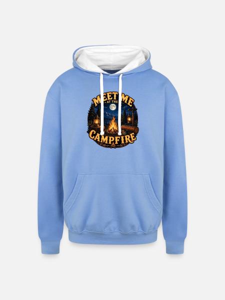 Meet Me Campfire Night - Unisex Contrast Hoodie - sky blue/white