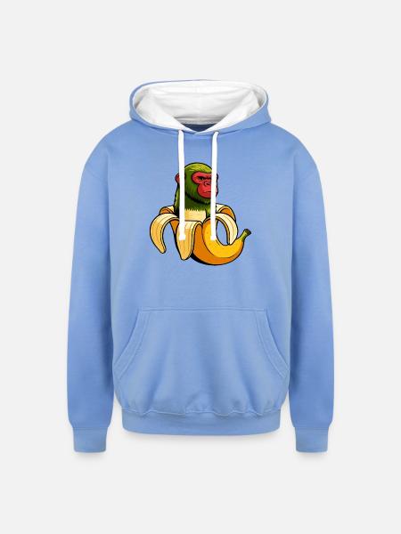 Chimpanzini Bananini Italian Brainrot Meme Art - Unisex Contrast Hoodie - sky blue/white