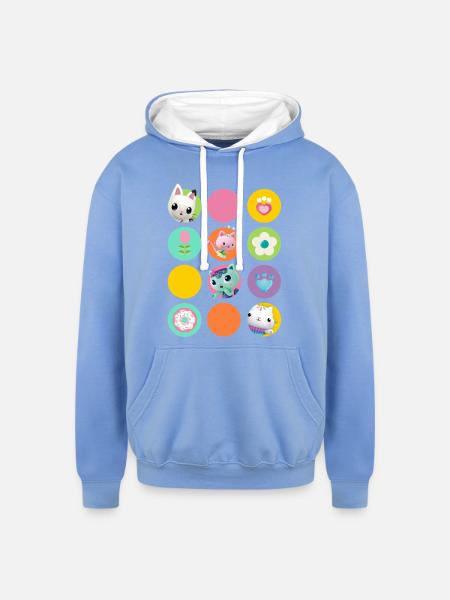 Gabbys Dollhouse Gabbys Friends & Colorful Symbols - Unisex Contrast Hoodie - sky blue/white