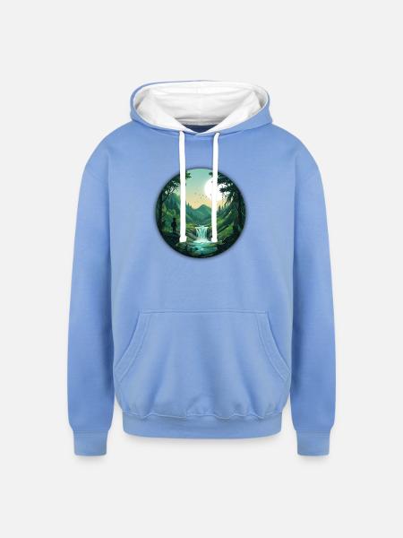 Moonlit Forest Valley - Unisex Contrast Hoodie - sky blue/white