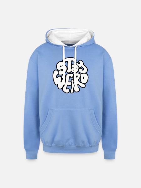 Stay Weird Retro Circle Text - Unisex Contrast Hoodie - sky blue/white
