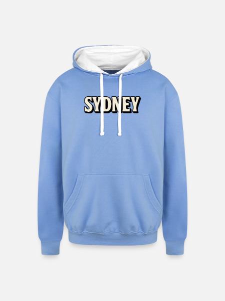 Sydney Retro Bold Lettering - Unisex Contrast Hoodie - sky blue/white