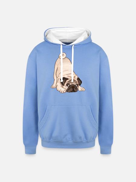 Dog with Face - Unisex Contrast Hoodie - sky blue/white